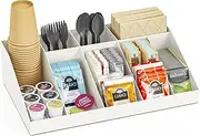 SZQINJI Coffee Condiment Organizer Station 10-Compartment Break Room Coffee Station Caddy Cup Storage Coffee Bar Holder White