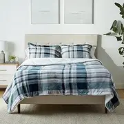 Amazon Basics Ultra-Soft Micromink Sherpa 3 Piece Comforter Bed Set, Full/Queen, Navy Plaid