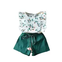 在飛比找momo購物網優惠-【Baby 童衣】任選 女童套裝 綠色小花短袖套裝 8868