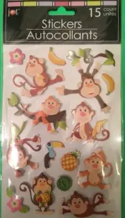 NEAT 3-D MONKEY/CHIMPANZEE -THEMED STICKERS GREAT FOR MANY USES!! NIP!!