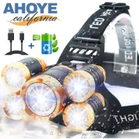 在飛比找momo購物網優惠-【AHOYE】T6極亮五頭防水頭燈 含18650電池+充電器