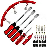 Tire Spoons Motorcycle Dirt Bike Tire Changing Tools Iron Set,Tire Spoon Levers Tire Changer Kit for ATV Lawn Mower with Tire Spoons, Rim Protector, Valve Cap,Valve Tool and Valve Cores,28Pcs