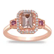 Morganite and Tourmaline Ring with 0.10ct of Diamonds in 9kt Rose Gold