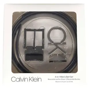 【Calvin Klein 凱文克萊】金屬雙釦 皮帶禮盒組 腰帶雙面可用 商務休閒皮帶(黑色/咖啡色 雙面使用)