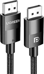 UGREEN Displayport 1.4 VESA Certified Cable 2M, 8k DP to DP Nylon Braided (8K@60Hz, 4K@144Hz and 1080P@240Hz) Support 32.4Gbps HDR HDCP Gaming Monitor Cord for Laptop PC TV
