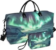 [ZRYSMY] Duffel Bag for Traveling, Aurora Landscape Ice Travel Bag Gym Bag, with Multiple Interior Pockets Shoulder Weekender Bag for Women Men with Toiletry Bag 20.5L x 1.9W x 13.8H, Multi-Colored, one