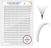 NAGARAKU Eyelash Extensions 320 Pcs Premade Fans Russian Volume Long Stem Premade Fans Thin Pointy Base Natural Pre Fanned Fluffy False Eyelash Clusters Black 16 Rows (9D 0.07 D Curl 9-14mm Mix Tray)