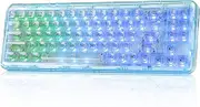YUNZII X71 Transparent Mechanical Keyboard with Clear Keycaps, BT5.0/2.4G/USB-C Wired Gaming Keyboard 68% 71 Keys,Gasket Mount Wireless RGB Gaming Keyboard for Windows/Mac(Crystal Ice Switch,Cyan)