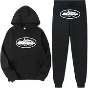 [NIUHE] Men's Tracksuit Sets Leisure Jogging Suit Ship Print 2-Piece Hooded Jacket with Hood and Pockets Sports Trousers Hoodie