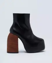 Nasty Gal, Black faux leather 5" wood block heel platform ankle boots, size 7
