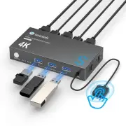 USB 3.0 HDMI KVM Switch 1 Monitors 2 Computers, 4K@60Hz KVM Switches for 2 Co...