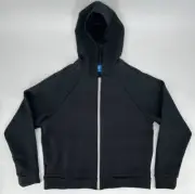 Adidas Originals Textured Hoodie Women’s XL Full Zip Three Stripes AY6703 Black