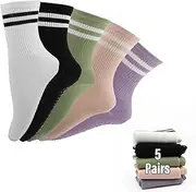 [Fiohiros] Pilates Socks with Grips for Women, Grip Socks Crew Socks, Non-Slip Yoga Socks with Grips for Barre, Ballet, Dance
