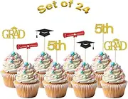 Kimini-Ki 5th Grade Graduation Cupcake Toppers, 24Pcs Fifth Grade Graduation Cupcake Picks, Kids Boys Girls Primary School 5th Grade Graduation Party Decorations