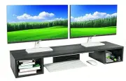 Dual Monitor Riser for Desk 2 Monitor, Wood Computer Monitor Stand with Side ...