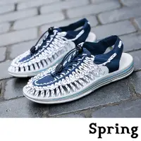 在飛比找momo購物網優惠-【SPRING】時尚縷空復古彈力繩編織造型休閒涼鞋(藍)