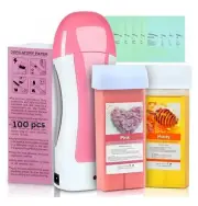 Roll on Wax Honey & Rose Roll-on Waxing Kit, Portable Pink Pre/Post Waxing Wipes