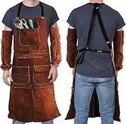 yeshine Welding Apron& Sleeves,Leather Apron Woodworking Apron for Blacksmith,Heat & Flame Resistant Tool Apron,Heavy Duty Cowhide Leather Work Apron for Men Women