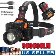 900000LM USB Rechargeable Headlight LED Headlamp Camping Head Torch Flashlight