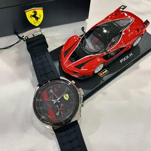 (Little bee小蜜蜂精品)Scuderia Ferrari法拉利錶 石英真三眼橡膠錶 禮盒組 1+1買錶送馬王