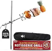 KANKA Rotisserie Grill Kit – Heavy Duty Portable Spit Roaster with Electric Motor – Works with Fire Pits, Campfires, Charcoal & Gas Grills – 22LB Capacity, Stainless Steel - Includes Carrying Bag