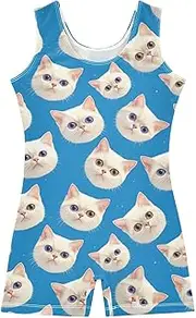 [FRODOTGV] Cats Face Blue Leotards for Girls Gymnastics with Shorts Children Tumbling Outfit for Exercise, Playing, Biketard