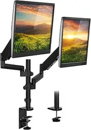Mount-It! Dual Monitor Desk Mount, Monitor Arms with Gas Spring Height Adjustment for Monitors up to 32 Inches, Clamp and Grommet Base, Tall Pole for Stacked Use