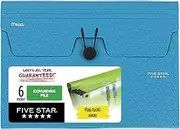 Five Star 6 Pocket Expanding File Organizer, Plastic Expandable File Folders with Pockets and Tab Inserts, Holds 11" x 8-1/2", Bungee Closure, Tidewater Blue (72393)