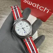 NEW✅ Swatch Irony NEW BEACH Stainless Steel Red Nylon 37mm Men's Watch YWB407