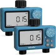 TiFFCOFiO Sprinkler Water Timer Outdoor, 2 Outlets Digital Pogrammable for Garden Hose, Irrigrtion Timer with Rain Delay and Manual Mode, 2 Packs
