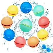Enkis - 10PCS Reusable Water Balloons, Refillable Silicone Water Splash Balls Quick Fill, Self Sealing Outdoor Water Toys for Pool Party, Water Games Outside Summer Fun Party (10 PCS)