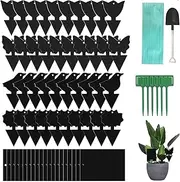 60 Pack Sticky Dual-Sided Gnat Traps with Punch Hole,Fungus Gnat Non-Toxic and Odorless for Mosquitoes, Houseplant, Garden,Fruit Fly Traps with Twist Ties,Small Shovel and Plastic Holders(Black)