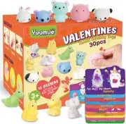30 Pack Valentines Day Gift Cards with Mochi Squishy Toys Set for Kids, Greeting