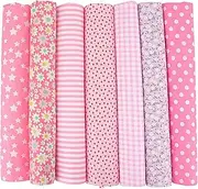 7pcs Fat Quarters Fabric Bundle, 20x20 Inch Precut Quilting Cotton for Sewing and Patchwork, Soft Durable Multi Colour Floral Squares, 100 Percent Cotton, Spring Easter DIY Crafts Home Decor (Pink)