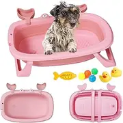 Dog Bath Tub with Dog Toys Pet Bathtub, Portable Puppy Bathtub for Easy Baths and Easy Storage, Dog Bath Tubs for Small Medium Pets-Foldable Pet Shower Tub with Drainage Hole, 26.5 x 17.2 x 7.8In,Pink