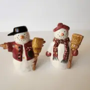 Sakura Ceramic Handpainted Snowmen Salt and Pepper Shakers