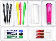 SimpleHouseware 6 Pack Clear Desk Drawer Organiser Plastic Tray