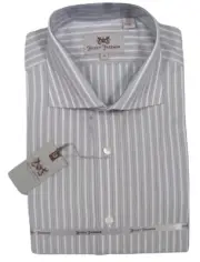 NEW $145 Hickey Freeman Dress Shirt! 16 34 35 *White with Gray Stripes*