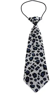 Kids Boys Black & Navy Patterned Elastic Neck Tie - Leopard White