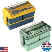 CHZZMS 2 Pack Bento Box Adult Lunch Box,49OZ Leakproof Eco-Friendly Stackable