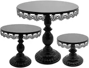 8 Inch / 10 Inch / 12 Inch/Three Layers Iron Cake Stand Round Pedestal Dessert Holder Cupcake Display Rack Birthday Wedding Party Decoration Black Color (8inch + 10inch +12inch)