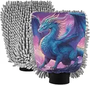 XYMZR Purple Fantasy Dragon Absorbent Microfiber Car Wash Mitt, Funny Cute Anime Scratch Free for Cars Cleaning, Home Cleaning Mitts, 2 Pack, 10.24” L x 7.09” W