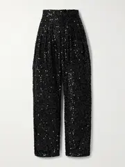 [Isabel Marant] Isabel Marant - Aras Pleated Sequined Metallic Tulle Tapered Pants - Black - FR 34 FR 34 Black