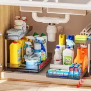 2 Pack Under Sink Organizer, 11.38" Width Pull Out Cabinet Organizer, Slide