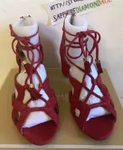 Michael Kors Mirabel Suede Block Heel Ghillie Sandals CRIMSON SIZE 6.5M NEW!