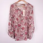 Wrangler Shirt Women's Large Floral Sheer Tunic Blouse Flared Sleeve Flowy Top
