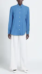 NWT $195 Rag & Bone Maxine Cotton Poplin Button Down Shirt in Sea Blue sz M