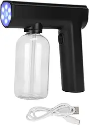 Tiiyee Disinfectant Mist Gun, Electrostatic Hand Sprayer Rechargeable Atomizer Portable Electric Steam with Blue Light Wireless for Home Bedroom Office (Black)