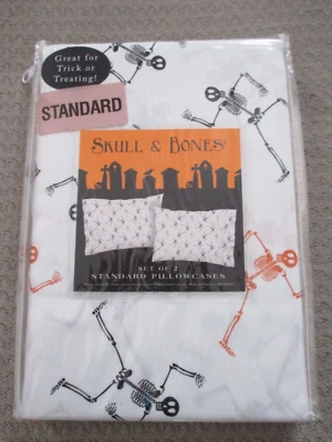 HALLOWEEN Set 100% Cotton Standard Pillowcases -Trick or Treat Dancing Skeletons