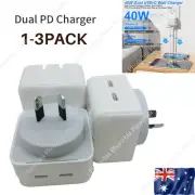 40W Double USB C PD Fast Charger Adapter AU Block For iPhone 15/14/13/12/11 Lot